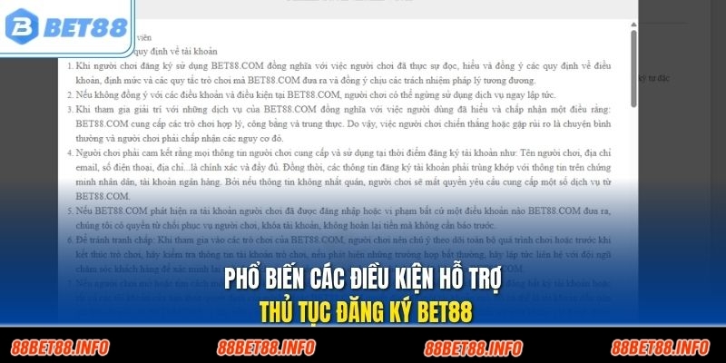 Phổ biến các điều kiện hỗ trợ thủ tục đăng ký BET88