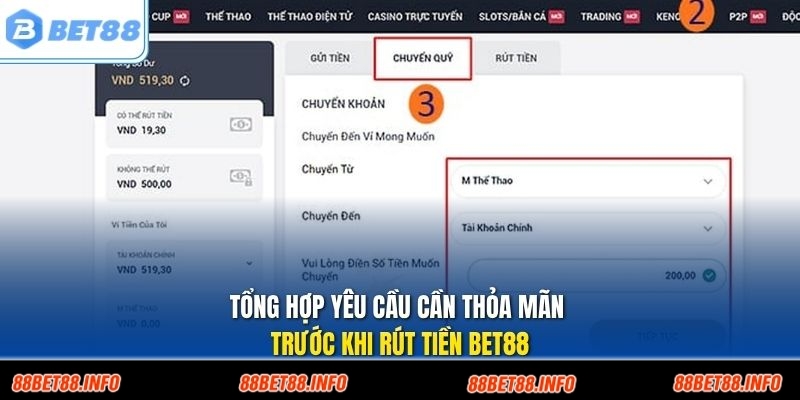 Tổng hợp yêu cầu cần thoả mãn trước khi rút tiền BET88